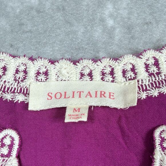 Solitaire Tunic Top Medium Floral Embroidered Scallop Trim Pullover Boho Blouse - Picture 9 of 11